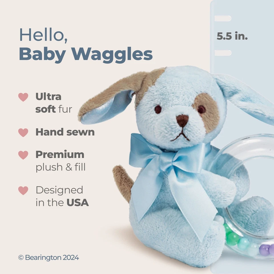 Baby Waggles Peluche Animal Azul Cachorro Perro Coctelera Juguete Anillo Sonajero, 5.5 Pulgadas Foto 2 de 4