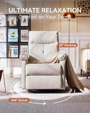 360° Swivel Recliner Chair Manual Glider Reclining Adjustable Backrest Footrest