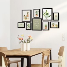9-Piece Botanical Gallery Wall Art Set, Sage Green Plant Prints with Black Fr...