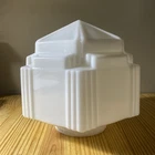 Antique Art Deco Skyscraper Milk Glass Ceiling Light Shade Geometric 4 inch