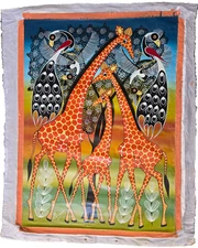 Birds w/ Giraffe Original Signed Tinga Tinga East African oil painting on canvas