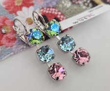 MARIANA SUMMER FUN Blue Pink Three Stone Crystal Rhodium Plated Earrings