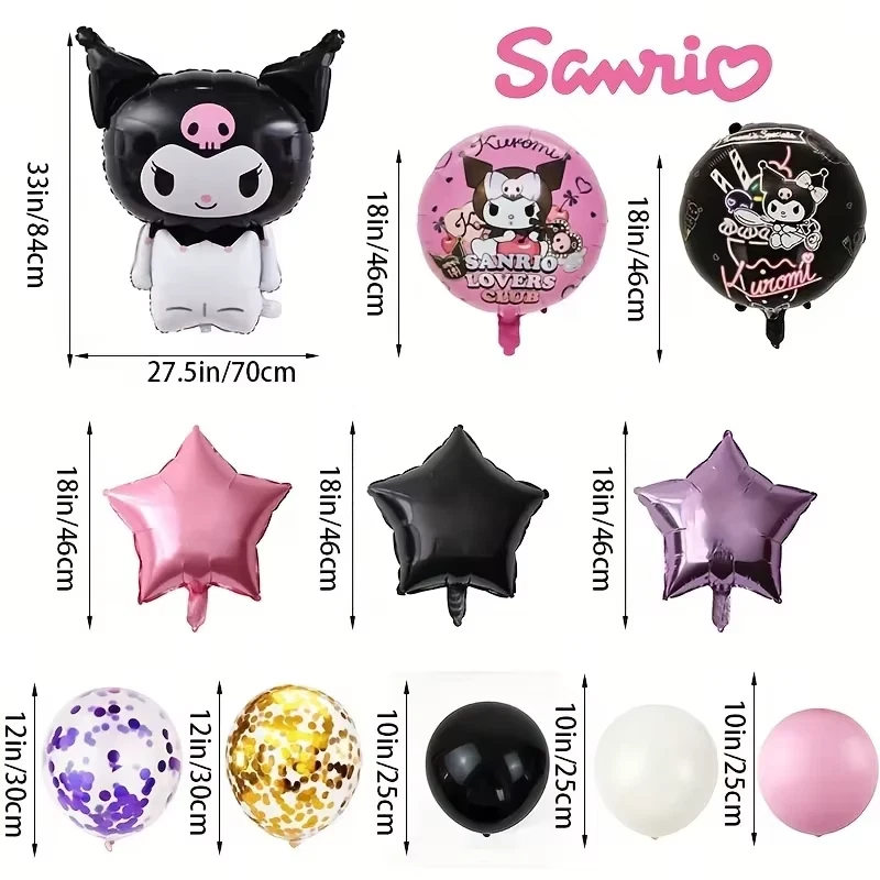 Globos Sanrio 5 piezas Hello Kitty Kuromi Cumpleaños Globo Negro Decoraciones Foto 2 de 3