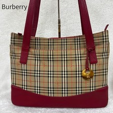 Sehr gute authentische Burberry Nova Check Beuteltasche Tasche Leder rot 274839