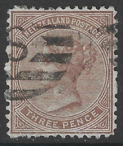 NEW ZEALAND 1874 3d brown, FU. SG 154. Cat.£80.