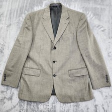 Oscar De Le Renta Wool Herringbone 3 Button Sport Coat Size 44R Gray Suit Blazer