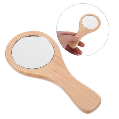 3Pcs Compact Travel Hand Mirrors Wooden Frame Small Portable Makeup Mirrors