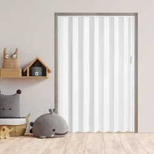 White Interior Folding PVC Accordion Door,Include Door and Hardware,Handle,Latch