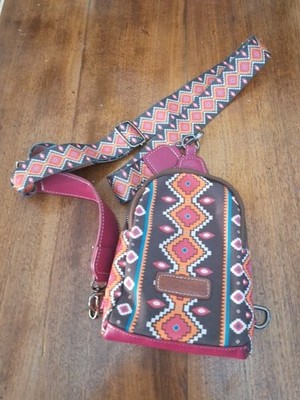 Z&Ezechiel Aztec Print Crossbody Sling Bag Pink/Orange/Brown Boho Look
