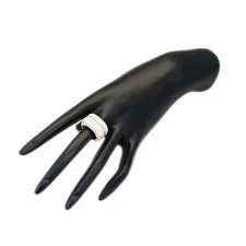 BEIGE ENAMEL 925 STERLING SILVER CHUNKY VOGUE HANDMADE WOMEN RING EN-18823WT