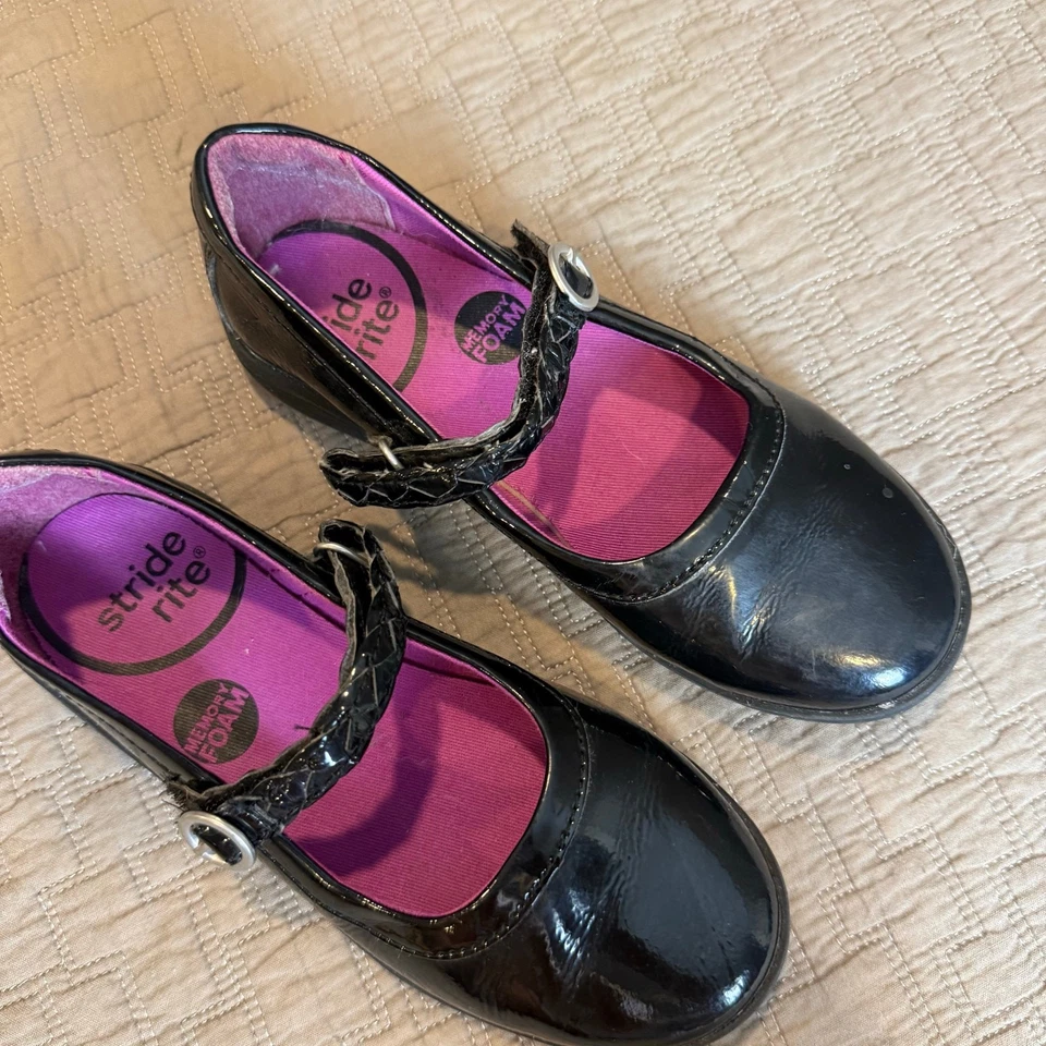 StrideRite Brielle Black Patent Leather Mary Janes Shoes Flats Girls 1 1M - Image 2 of 4