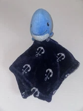 HB Hudson Baby Navy Blue Whale Plush Lovey Security Blanket Anchors Nautical EUC