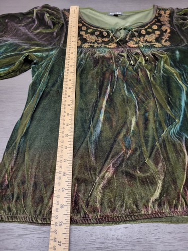 Blouse verte Y2K Roz & Ali avec broderie dorée et cravate string Renaissance taille L - Photo 18/24