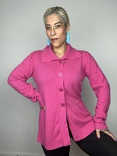 CASHMERE Hot Pink Incashmere Oversized Collar Button Up Cardigan Sweater XL