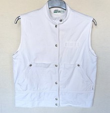VINTAGE Dash Womens Utility White Denim Gilet Vest Size L Snap Button High Neck