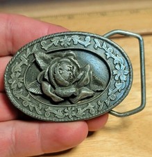 Vintage 1985 Rose Siskiyou Ladies Belt Buckle Pewter Williams Oregon Signed