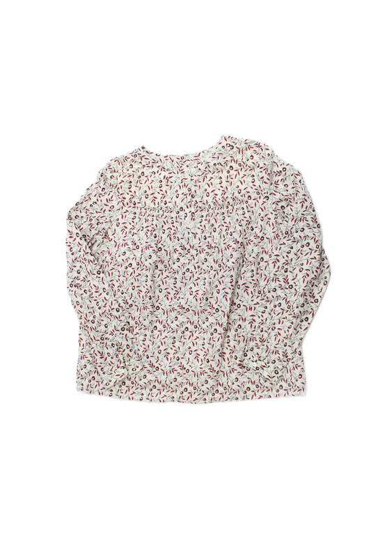 Bonpoint Childrens Girls Floral Print Blouse White Red Cotton Size 10
