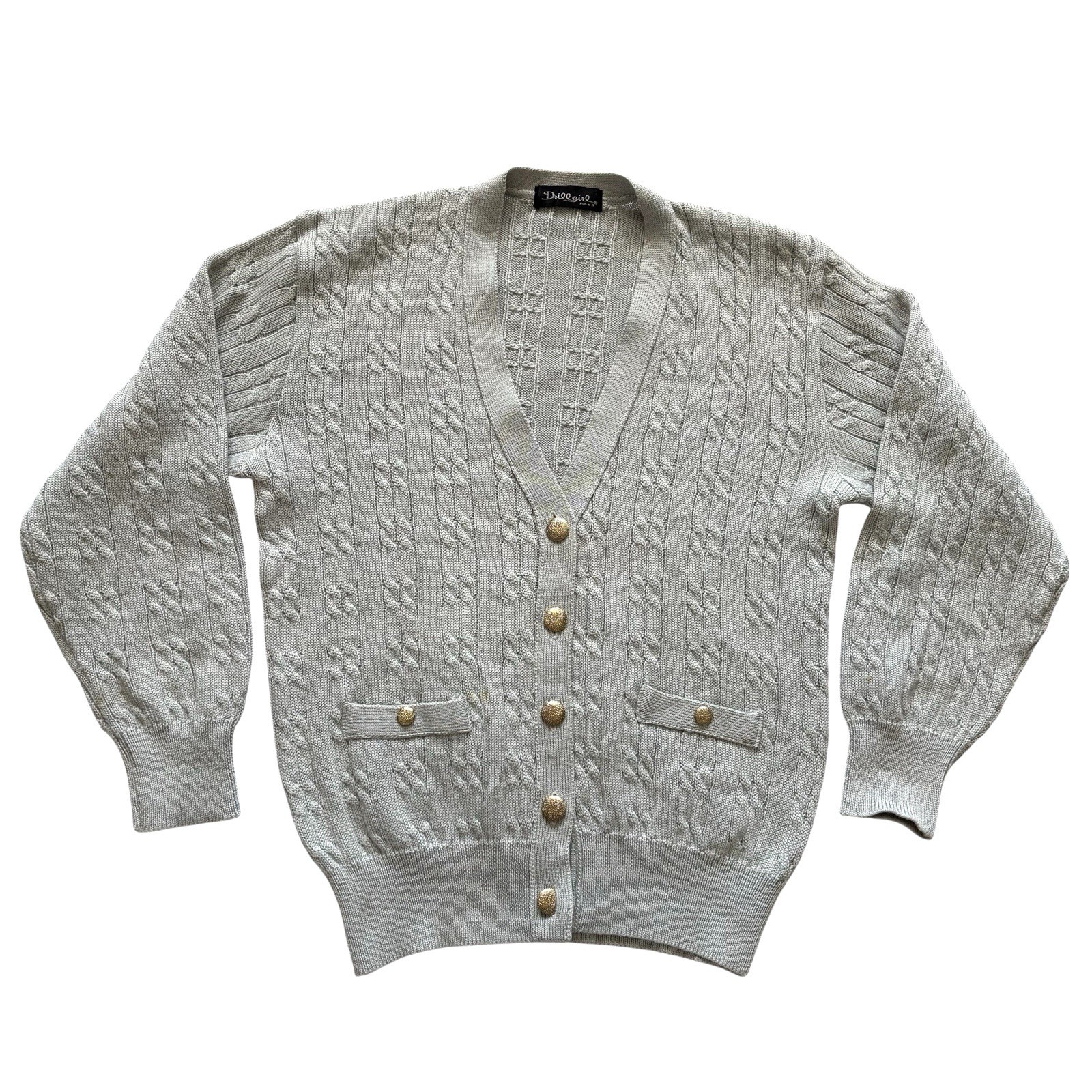 Womens Vintage Grey Buttoned Cardigan Cable Knit Retro Indie Boho 12 image 2