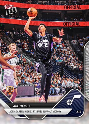 ACE BAILEY 2025-26 Topps Now NBA #217 Aced Career High 33 PTS Rookie RC Jazz