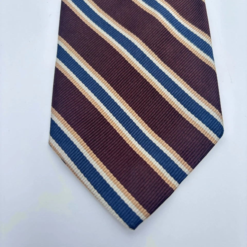 VTG Kenneth Gordon Toggery Shop Silk Tie Necktie Brown Blue Regimental Repp 54x3 - Image 2 of 4
