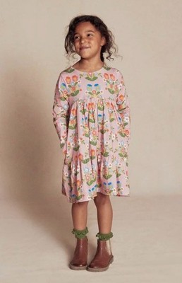 NEW Mini Boden Kids Floral Tiered Cotton Jersey Dress Pink Size 5-6 Y $52 [jb]
