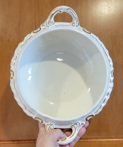 Vintage Porcelain Covered Bowl White Pink Roses Gold Trim Unmarked - Picture 12 of 24
