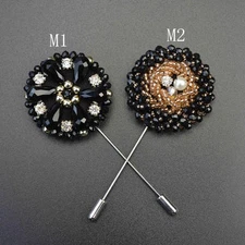 Handmade Men’s Flower Lapel Pin 1.4" Shimmer Beads Floral Boutonniere Brooch Pin