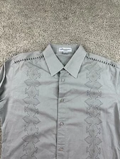 Positano Western Shirt Mens Medium Gray Thick Chain Stitch Long Sleeve Button Up