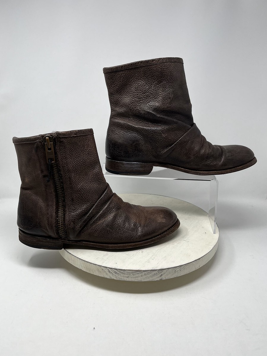 John Fluevog Size W 11/M 9 MALCOLM Brown Distressed Leather Zip Ankle Boots Moto John Fluevog Size W10/M8 MALCOLM Brown Pebbled Distressed  main image 2