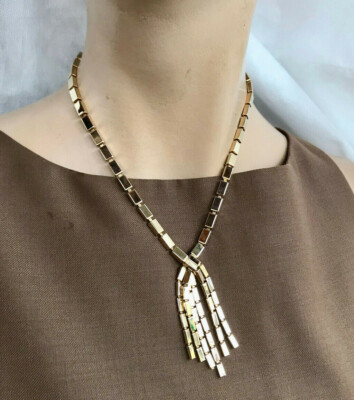 1950S GOLD METAL CHOKER NECKLACE TASSEL SHINY