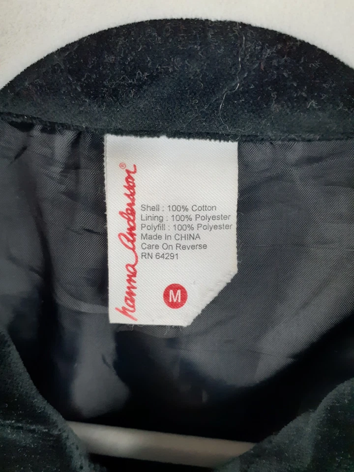 Chaqueta acolchada de terciopelo negra Hanna Andersson para mujer M cremallera cuello delantero de colección años 90 Foto 3 de 4