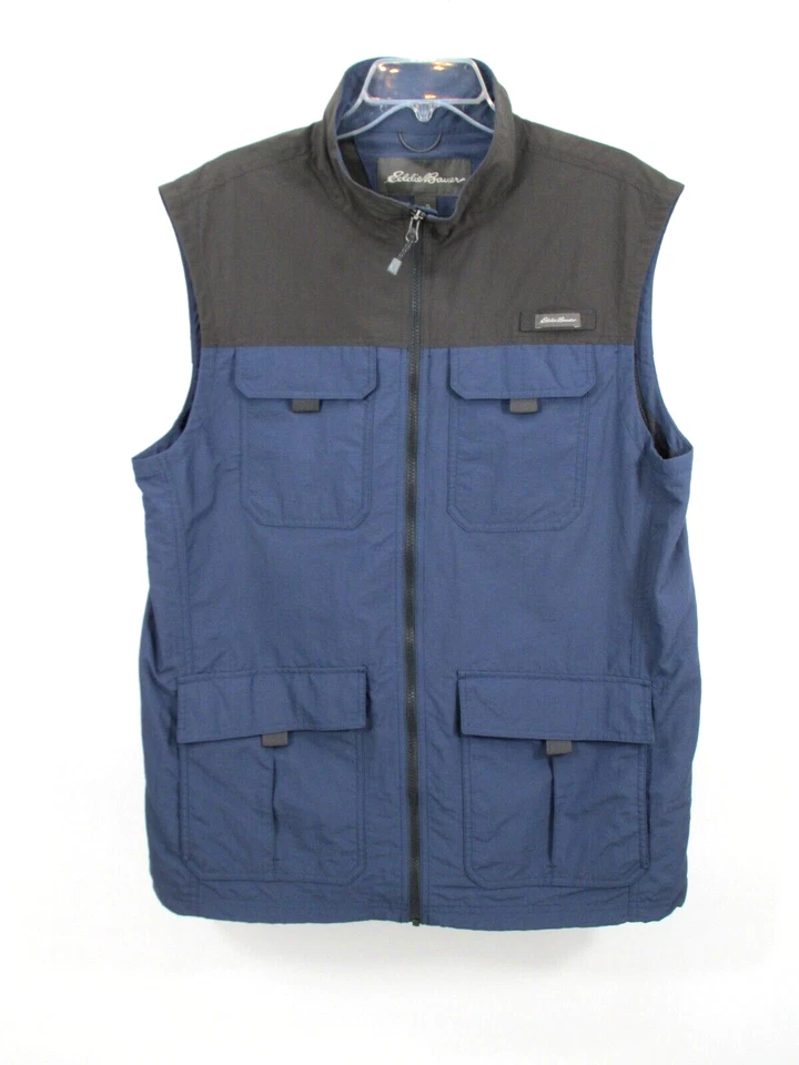 EDDIE BAUER Fishing Vest Men Large Tall Blue Camping Outdoors Nylon Pockets - Image 2 of 4