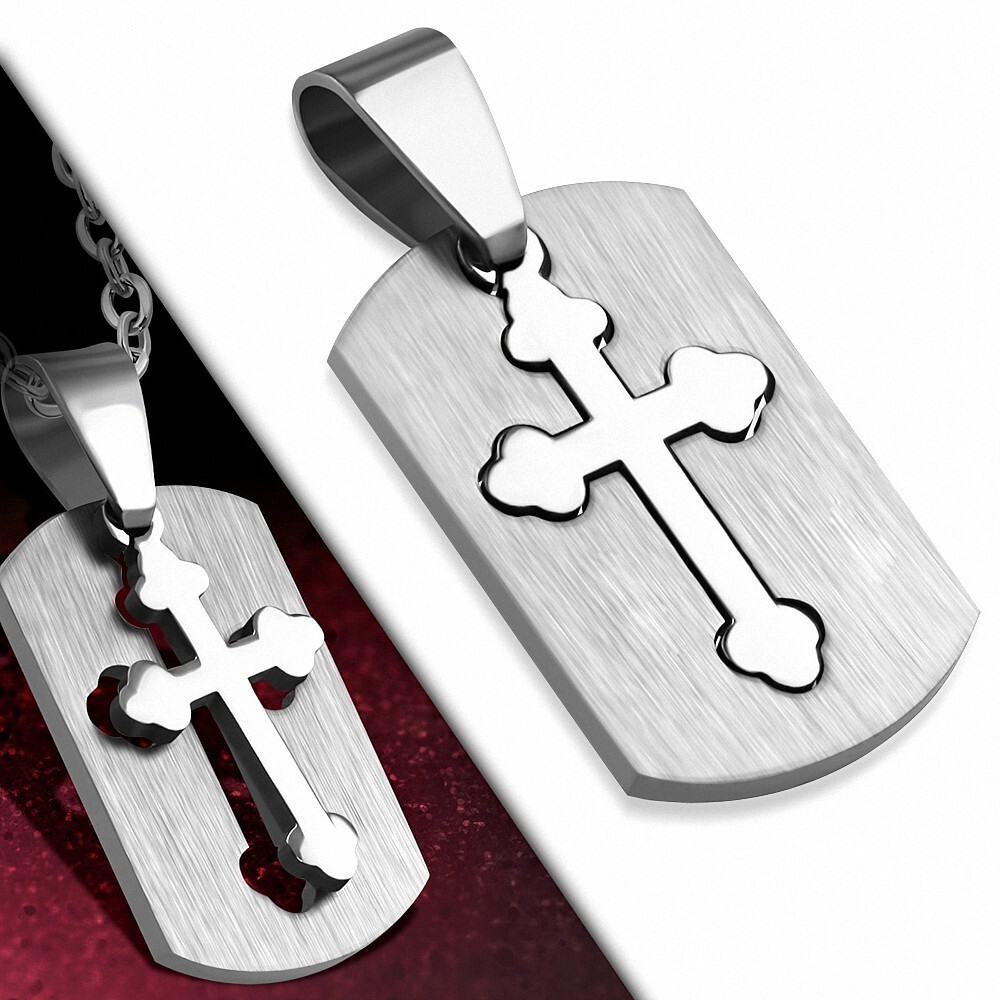 Colgante Hombre Placa Rectangular Con Cruz Acero