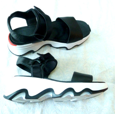 SOREL KINETIC  Impact Y-Strap High Women's Wedge Sandal 10 (EU 41) Black White