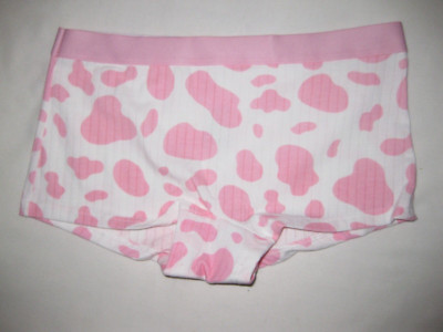 Shein tween girls ribbed cotton cow print tagfree boyshort panties white w/pink