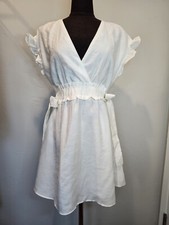 Zara Side Bow Ruffle Sleeve Bachelorette/Wedding Short Dress White SMALL