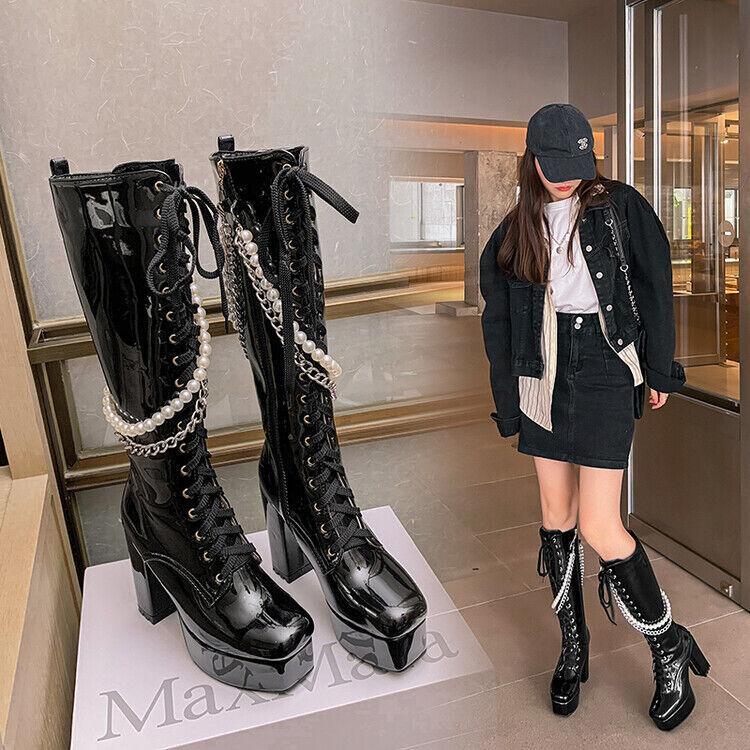 靴 beautiful shoes Buttonless Boots Amazon.com | ZKXYFFS Womens Goth Ankle Booties Chunky High