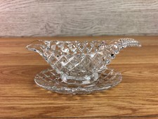 Small Diamond Cut Glass Sauce Boat And Saucer