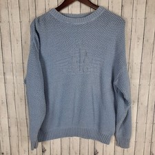 Vintage Dockers Sweater Women's Medium Petite Blue Knitted Logo Made In USA