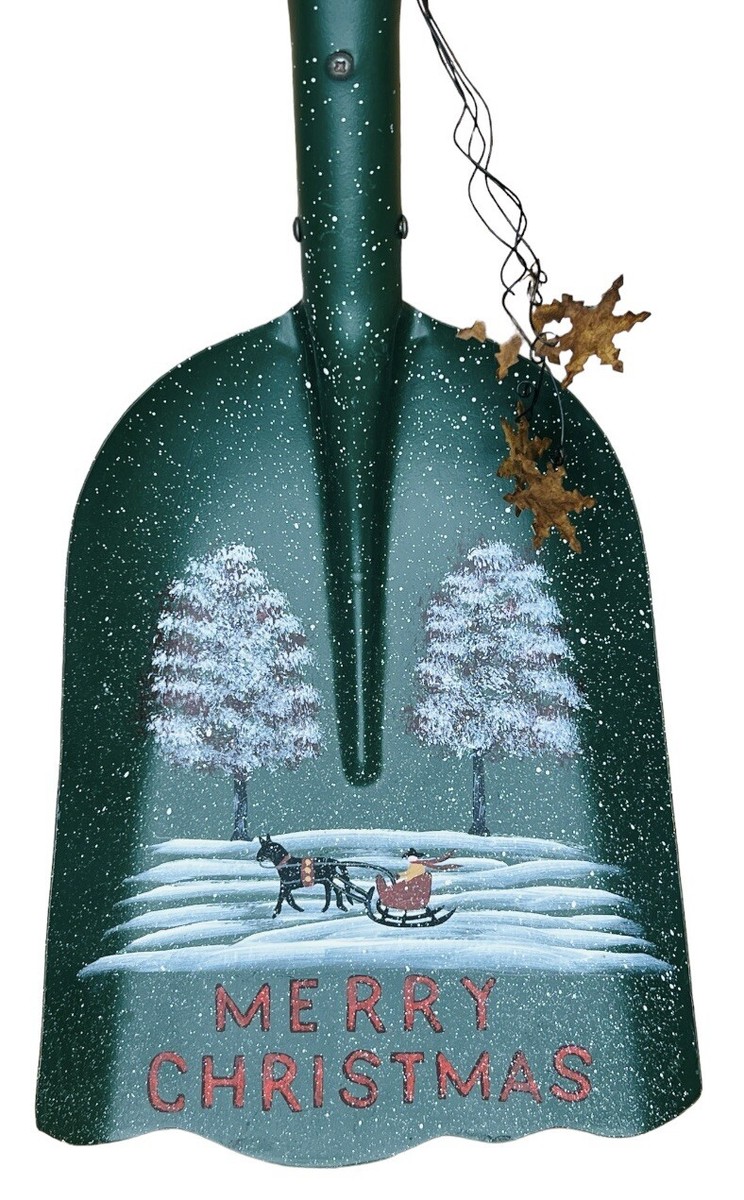 Christmas Shovel Hand Painted By Artist Judy Johnson Snow Scene
