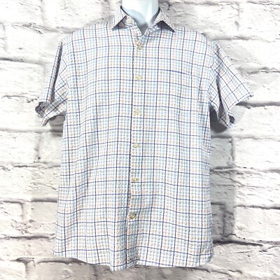 Peter Millar Summer Comfort Shirt Men s Medium White Blue SS Plaid Textured NWOT