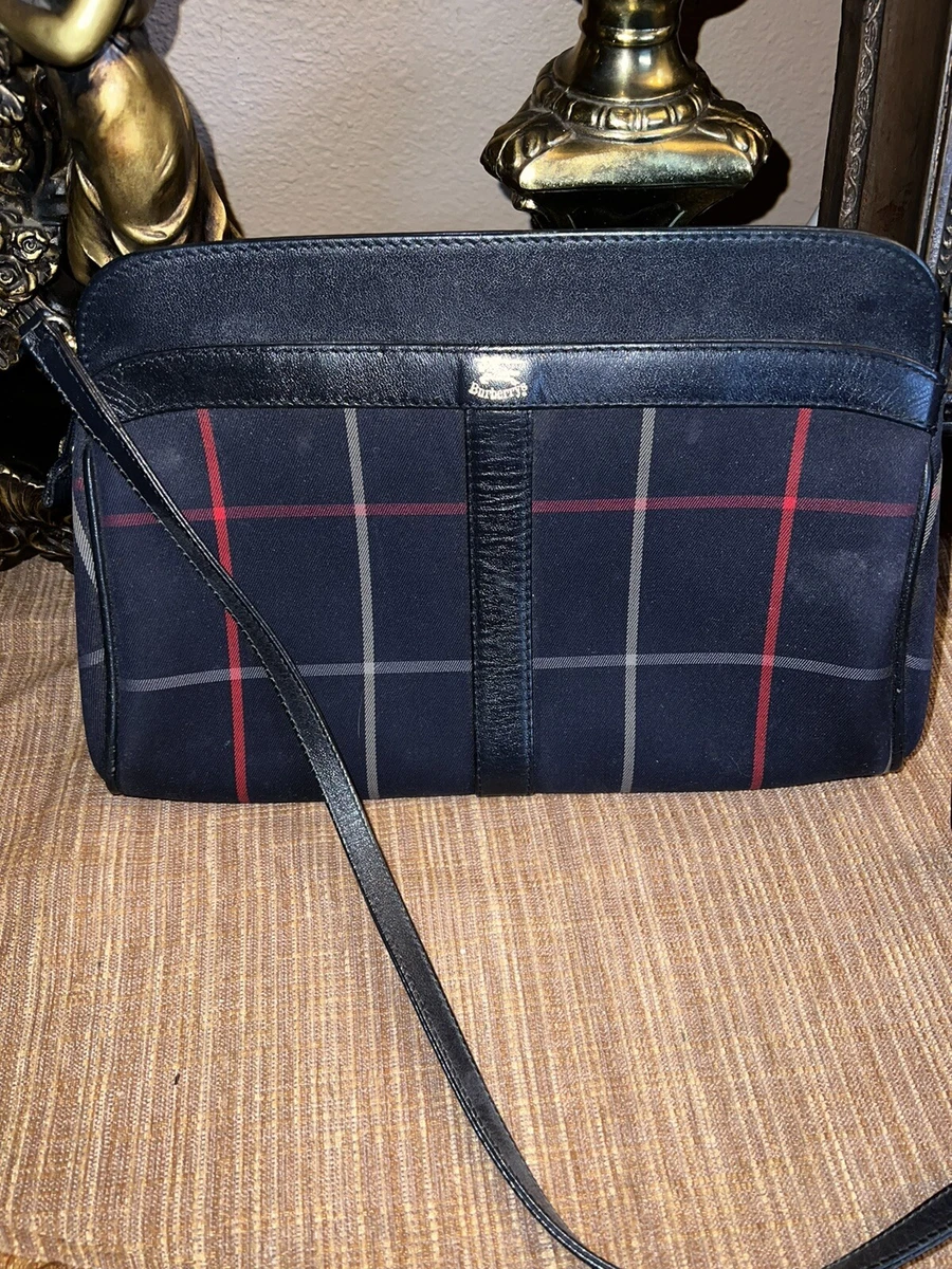 Burberry Vintage Authentic Blue Plaid Canvas Crossbody Bag #IS1