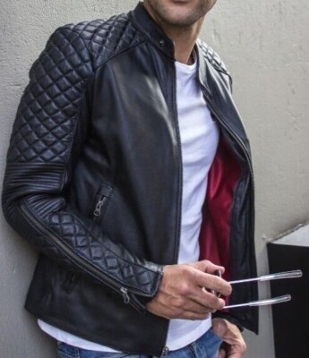 NOORA MEN's CAFE RACER BLACK BIKER LEATHER JACKET MOTORCYCLE LEATHER JACKET