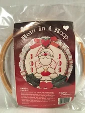 Sewing Hoop Craft Kit 1984 Flying Christmas Santa Applique Hoop Sewing Kit 8"