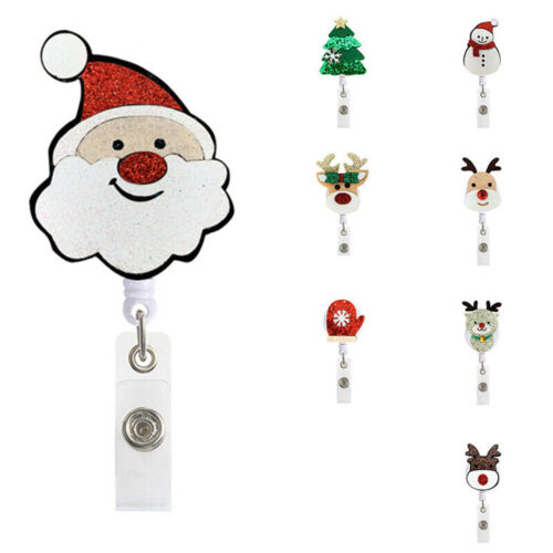 Christmas Badge Reel Retractable Clip Holder Nurse Students ID Card Holder&Racks - Picture 1 of 18