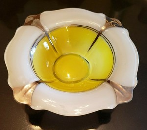 Art Deco Indiana Glass Moderne Classic Yellow Platinum Gold Overlay