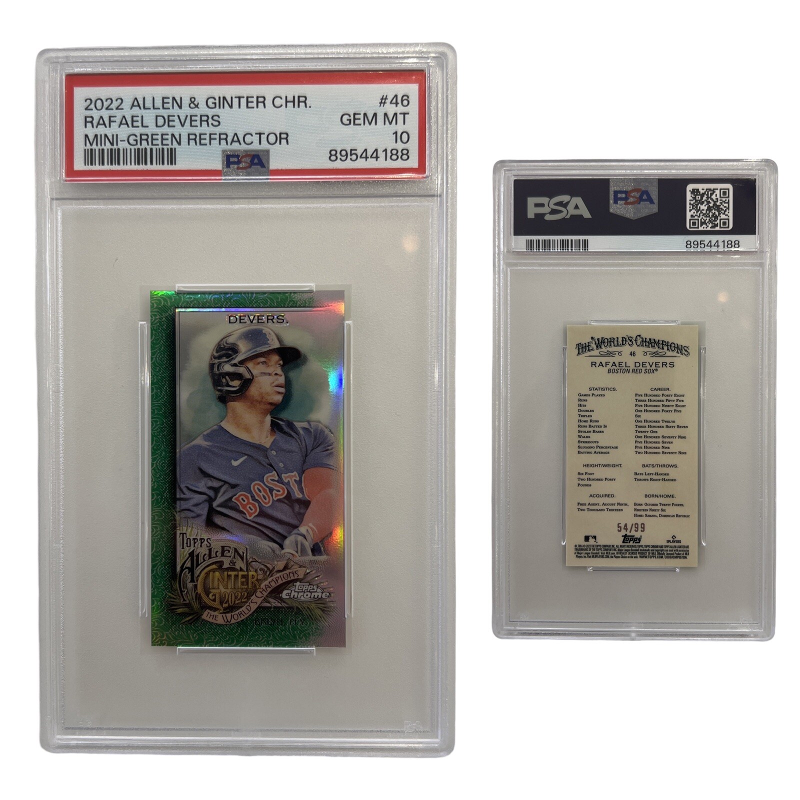 2022 Allen & Ginter Rafael Devers Mini Chrome Green Refractor #46 /99 PSA 10