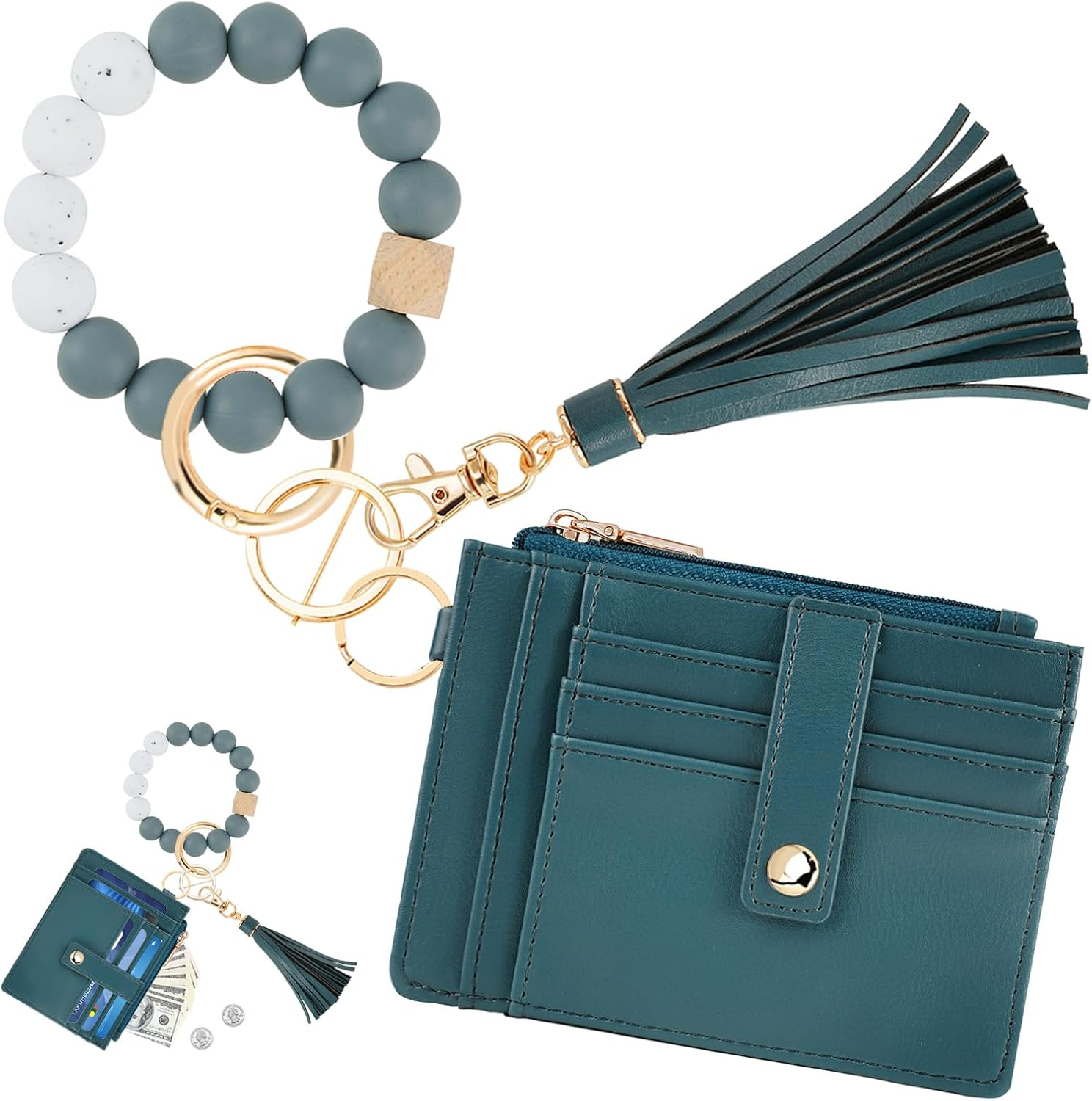 Wallet Keychain Wristlet for Women,Slim RFID Credit Card Holder Purse Tassel Key