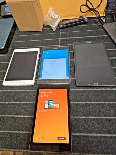 Lot of 4 Tablets – 3 Samsung, 1 Amazon Fire, "Mixed Condition Parts Please Read"