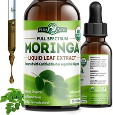 PURA VIDA MORINGA Leaf Extract Liquid Drops - USDA Organic Certified - Highly Pu